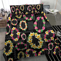 Hawaiian Kakau Tattoo Leis and Palaka Pattern Bedding Set Traditional Aloha Tribal Black Color