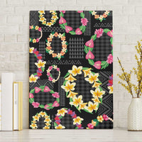Hawaiian Kakau Tattoo Leis and Palaka Pattern Canvas Wall Art Traditional Aloha Tribal Black Color