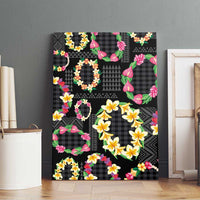 Hawaiian Kakau Tattoo Leis and Palaka Pattern Canvas Wall Art Traditional Aloha Tribal Black Color