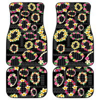 Hawaiian Kakau Tattoo Leis and Palaka Pattern Car Mats Traditional Aloha Tribal Black Color