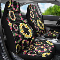 Hawaiian Kakau Tattoo Leis and Palaka Pattern Car Seat Cover Traditional Aloha Tribal Black Color