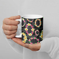 Hawaiian Kakau Tattoo Leis and Palaka Pattern Ceramic Mug Traditional Aloha Tribal Black Color