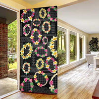 Hawaiian Kakau Tattoo Leis and Palaka Pattern Door Cover Traditional Aloha Tribal Black Color