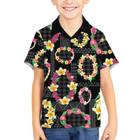 Hawaiian Kakau Tattoo Leis and Palaka Pattern Family Matching Off The Shoulder Long Sleeve Dress and Hawaiian Shirt Traditional Aloha Tribal Black Color LT03 Son's Shirt Black - Polynesian Pride