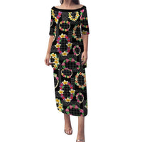 Hawaiian Kakau Tattoo Leis and Palaka Pattern Family Matching Puletasi and Hawaiian Shirt Traditional Aloha Tribal Black Color LT03 Mom's Dress Black - Polynesian Pride
