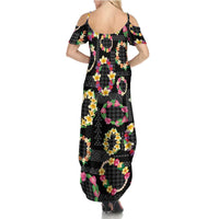 Hawaiian Kakau Tattoo Leis and Palaka Pattern Family Matching Summer Maxi Dress and Hawaiian Shirt Traditional Aloha Tribal Black Color LT03 - Polynesian Pride