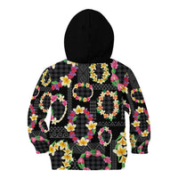 Hawaiian Kakau Tattoo Leis and Palaka Pattern Kid Hoodie Traditional Aloha Tribal Black Color