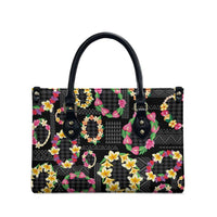 Hawaiian Kakau Tattoo Leis and Palaka Pattern Leather Bag Traditional Aloha Tribal Black Color