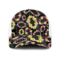 Hawaiian Kakau Tattoo Leis and Palaka Pattern Mesh Trucker Cap Traditional Aloha Tribal Black Color