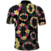 Hawaiian Kakau Tattoo Leis and Palaka Pattern Polo Shirt Traditional Aloha Tribal Black Color