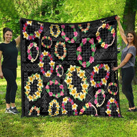 Hawaiian Kakau Tattoo Leis and Palaka Pattern Quilt Traditional Aloha Tribal Black Color