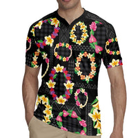 Hawaiian Kakau Tattoo Leis and Palaka Pattern Rugby Jersey Traditional Aloha Tribal Black Color