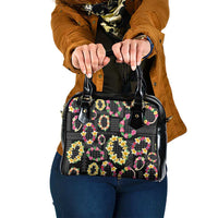 Hawaiian Kakau Tattoo Leis and Palaka Pattern Shoulder Handbag Traditional Aloha Tribal Black Color