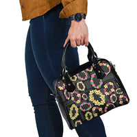 Hawaiian Kakau Tattoo Leis and Palaka Pattern Shoulder Handbag Traditional Aloha Tribal Black Color