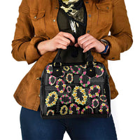Hawaiian Kakau Tattoo Leis and Palaka Pattern Shoulder Handbag Traditional Aloha Tribal Black Color