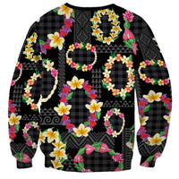 Hawaiian Kakau Tattoo Leis and Palaka Pattern Sweatshirt Traditional Aloha Tribal Black Color