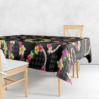 Hawaiian Kakau Tattoo Leis and Palaka Pattern Tablecloth Traditional Aloha Tribal Black Color