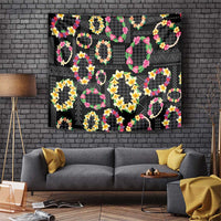 Hawaiian Kakau Tattoo Leis and Palaka Pattern Tapestry Traditional Aloha Tribal Black Color