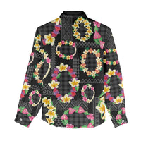 Hawaiian Kakau Tattoo Leis and Palaka Pattern Women Casual Shirt Traditional Aloha Tribal Black Color LT03 - Polynesian Pride