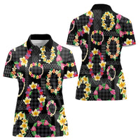 Hawaiian Kakau Tattoo Leis and Palaka Pattern Women Polo Shirt Traditional Aloha Tribal Black Color LT03 - Polynesian Pride