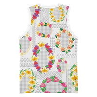 Hawaiian Kakau Tattoo Leis and Palaka Pattern Basketball Jersey Traditional Aloha Tribal White Color