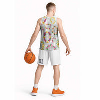 Hawaiian Kakau Tattoo Leis and Palaka Pattern Basketball Jersey Traditional Aloha Tribal White Color