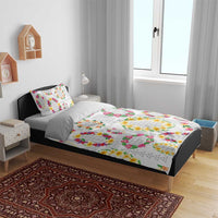 Hawaiian Kakau Tattoo Leis and Palaka Pattern Bedding Set Traditional Aloha Tribal White Color