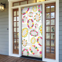Hawaiian Kakau Tattoo Leis and Palaka Pattern Door Cover Traditional Aloha Tribal White Color