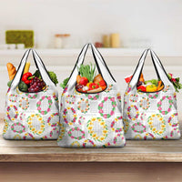 Hawaiian Kakau Tattoo Leis and Palaka Pattern Grocery Bag Traditional Aloha Tribal White Color