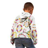 Hawaiian Kakau Tattoo Leis and Palaka Pattern Kid Hoodie Traditional Aloha Tribal White Color
