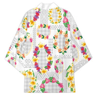 Hawaiian Kakau Tattoo Leis and Palaka Pattern Kimono Traditional Aloha Tribal White Color