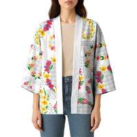 Hawaiian Kakau Tattoo Leis and Palaka Pattern Kimono Traditional Aloha Tribal White Color