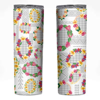 Hawaiian Kakau Tattoo Leis and Palaka Pattern Skinny Tumbler Traditional Aloha Tribal White Color LT03 White - Polynesian Pride