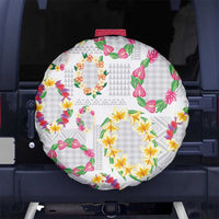 Hawaiian Kakau Tattoo Leis and Palaka Pattern Spare Tire Cover Traditional Aloha Tribal White Color