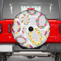 Hawaiian Kakau Tattoo Leis and Palaka Pattern Spare Tire Cover Traditional Aloha Tribal White Color