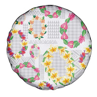 Hawaiian Kakau Tattoo Leis and Palaka Pattern Spare Tire Cover Traditional Aloha Tribal White Color