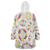 Hawaiian Kakau Tattoo Leis and Palaka Pattern Wearable Blanket Hoodie Traditional Aloha Tribal White Color