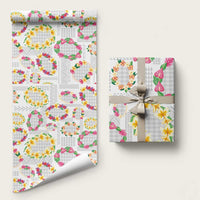 Hawaiian Kakau Tattoo Leis and Palaka Pattern Wrapping Paper Traditional Aloha Tribal White Color