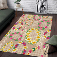 Hawaiian Kakau Tattoo Leis and Palaka Pattern Area Rug Traditional Aloha Tribal Beige Color