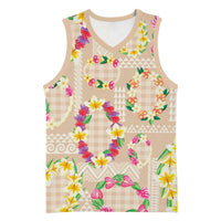 Hawaiian Kakau Tattoo Leis and Palaka Pattern Basketball Jersey Traditional Aloha Tribal Beige Color