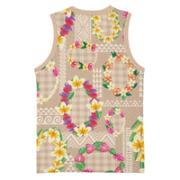Hawaiian Kakau Tattoo Leis and Palaka Pattern Basketball Jersey Traditional Aloha Tribal Beige Color
