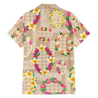 Hawaiian Kakau Tattoo Leis and Palaka Pattern Family Matching Short Sleeve Bodycon Dress and Hawaiian Shirt Traditional Aloha Tribal Beige Color LT03 - Polynesian Pride
