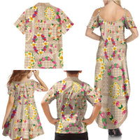 Hawaiian Kakau Tattoo Leis and Palaka Pattern Family Matching Summer Maxi Dress and Hawaiian Shirt Traditional Aloha Tribal Beige Color LT03 - Polynesian Pride