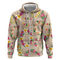 Hawaiian Kakau Tattoo Leis and Palaka Pattern Hoodie Traditional Aloha Tribal Beige Color