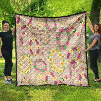 Hawaiian Kakau Tattoo Leis and Palaka Pattern Quilt Traditional Aloha Tribal Beige Color