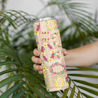Hawaiian Kakau Tattoo Leis and Palaka Pattern Skinny Tumbler Traditional Aloha Tribal Beige Color LT03 - Polynesian Pride