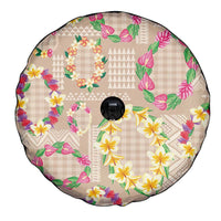 Hawaiian Kakau Tattoo Leis and Palaka Pattern Spare Tire Cover Traditional Aloha Tribal Beige Color LT03 - Polynesian Pride