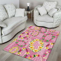 Hawaiian Leis Area Rug Kakau Tattoos and Palaka Pastel Pink Color