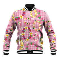 Hawaiian Leis Baseball Jacket Kakau Tattoos and Palaka Pastel Pink Color