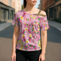 Hawaiian Leis Cross Shoulder Shirt Kakau Tattoos and Palaka Pastel Pink Color